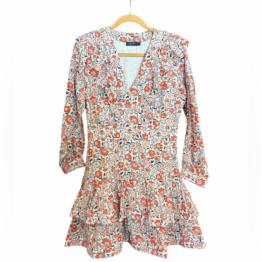 Vineyard Vines Womens Ivy Cotton Silk Blend Floral Ruffled Mini Dress Size 8